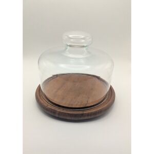 Gailstyn-Sutton Teak Wood Cheese Board with Glass Cloche Dome Vintage MCM Towle